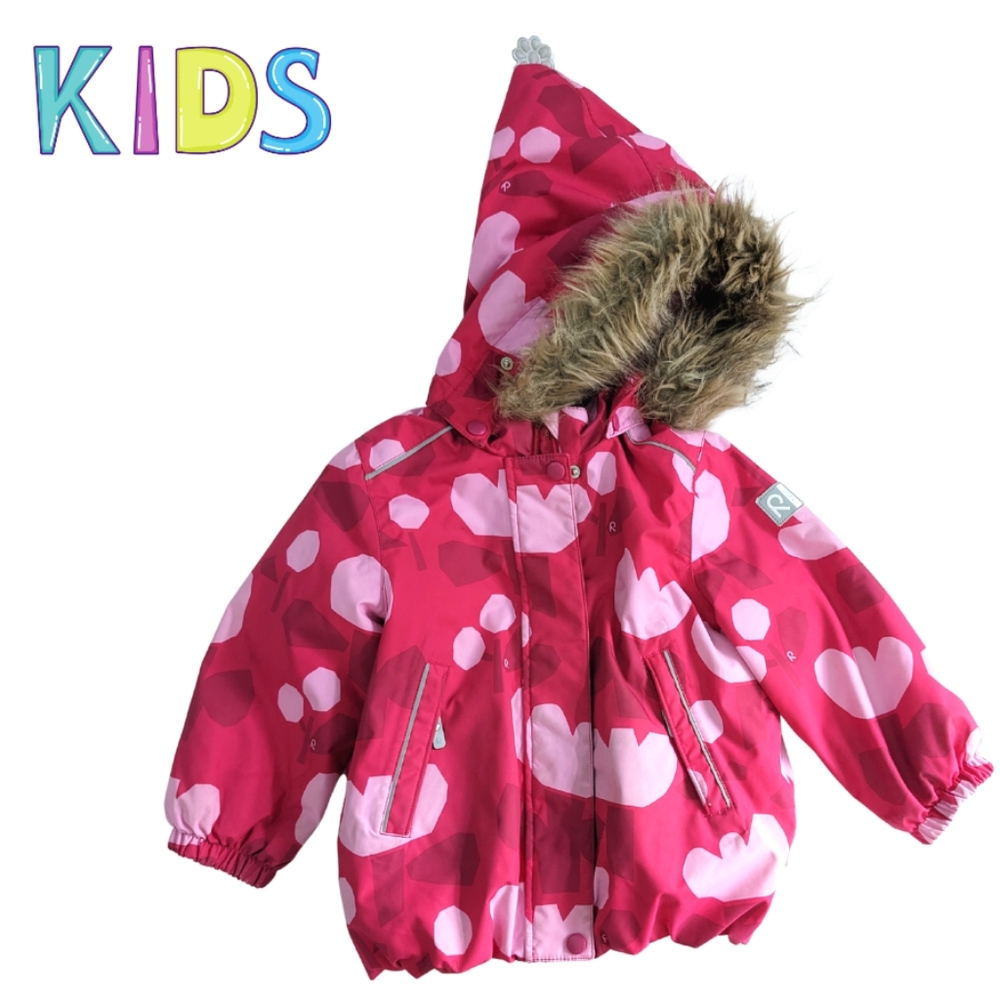 Reima Tec Little Girls Ski Jacket 3T pink Water resistant, removable hood
